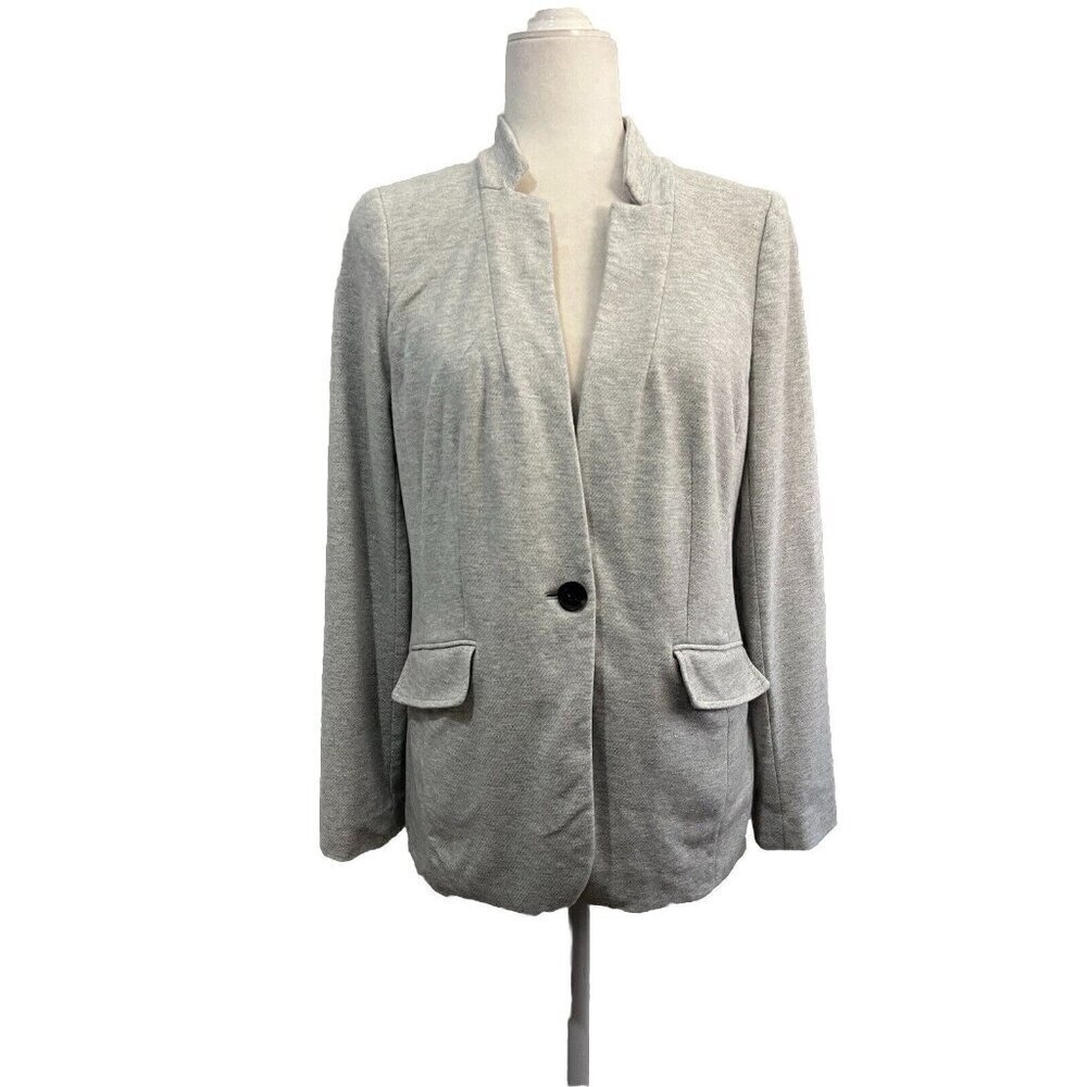 Talbots Easy Knit Ponte Blazer One Button Close Front Pockets Lined Size  8 Gray